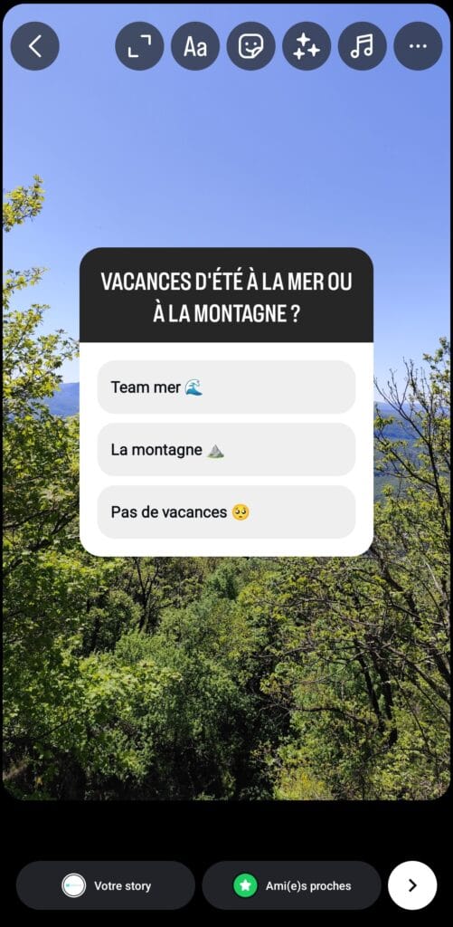 Exemple d'un sondage créé dans une story Instagram (@acontentmaker)